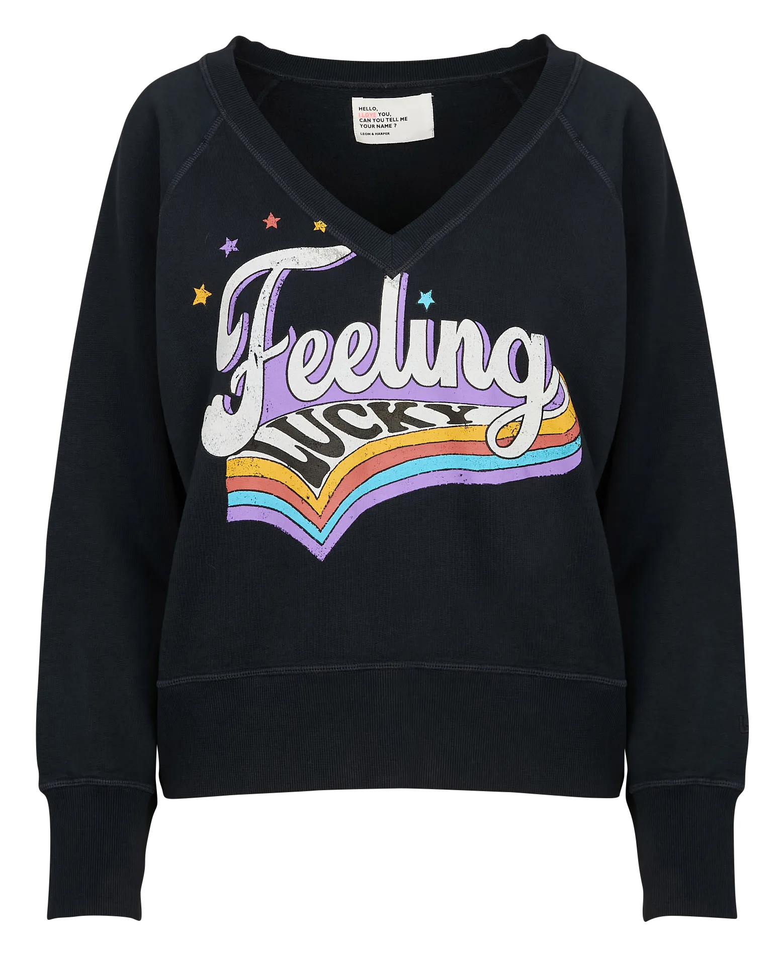 LEON & HARPER SHAVI - Black Printed V-Neck Straight-Cut Sweatshirt