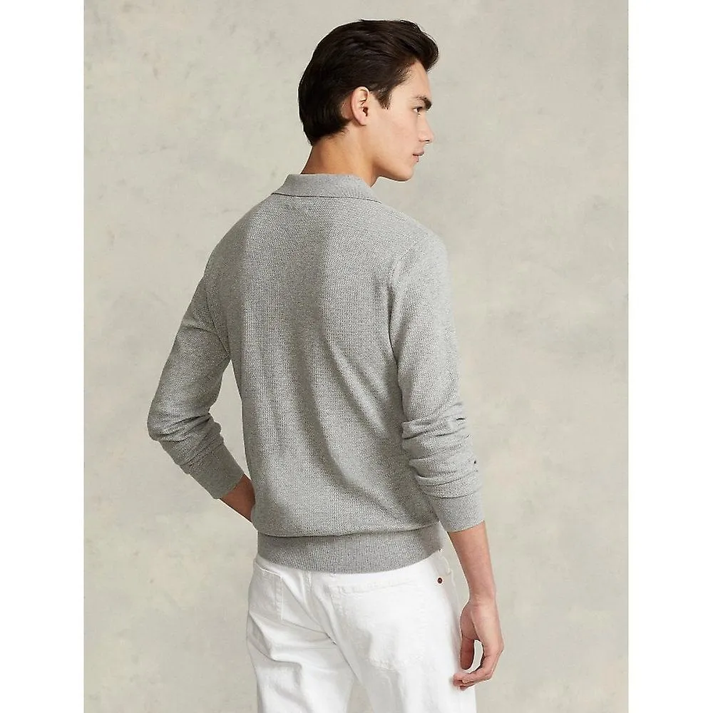 Men's Long Sleeve Cotton Texture Polo Shirt by Polo Ralph Lauren