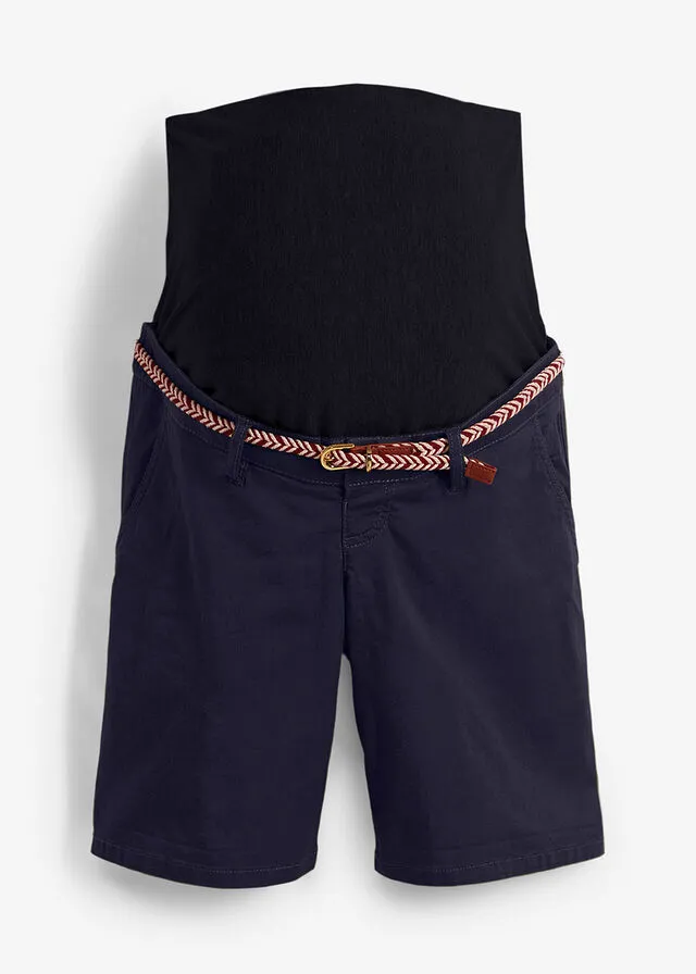 Navy Blue Belted Chino Shorts
