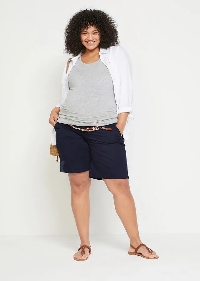 Navy Blue Belted Chino Shorts