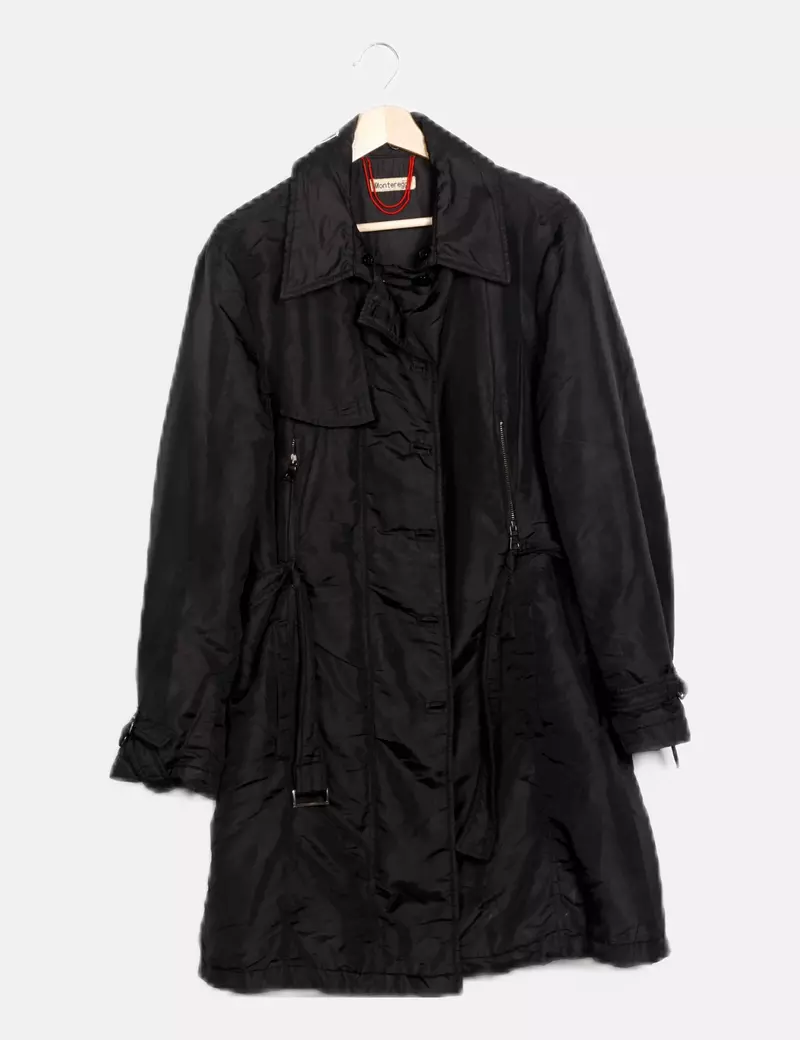 Black Puffer Jacket with Belt by NoName