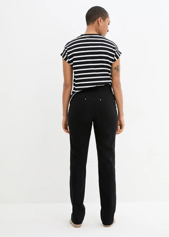 Comfortable Black Straight-Cut Bengaline Pants