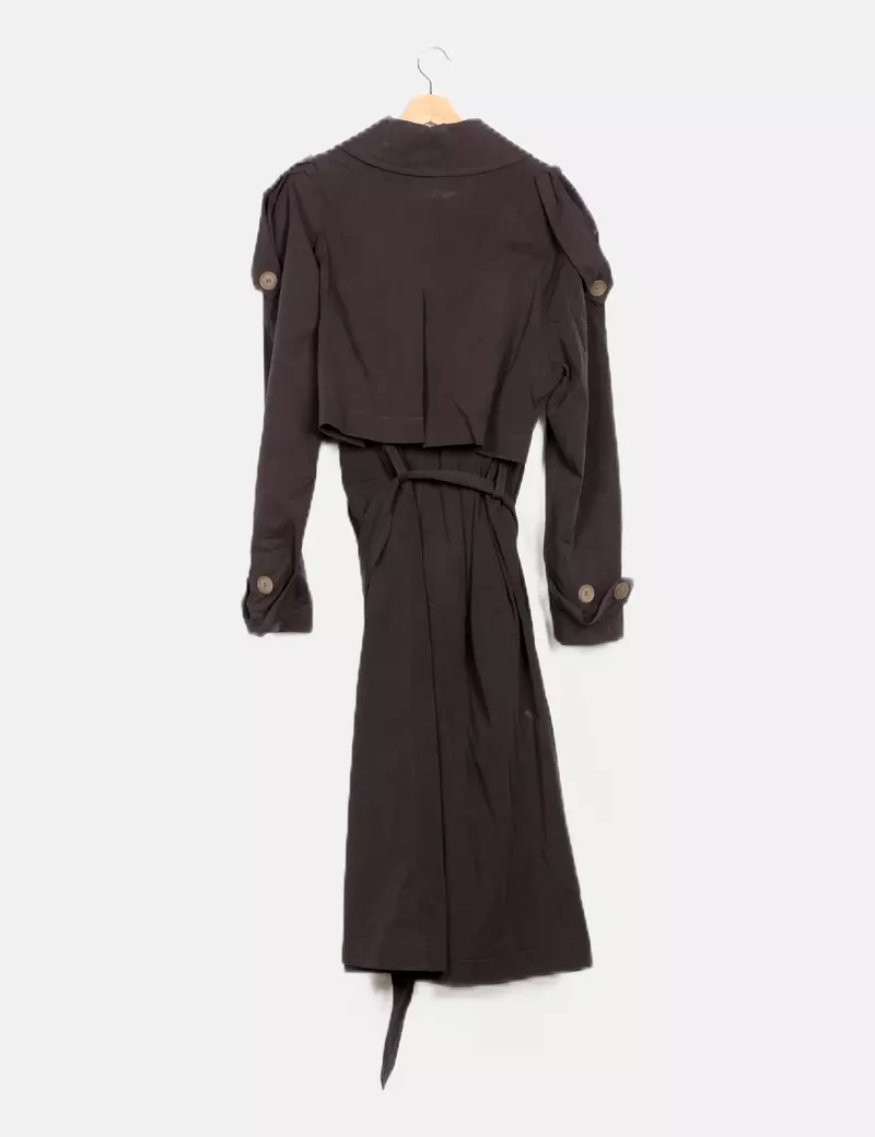 Dark grey wide trench coat with belt