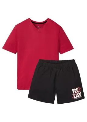 Short black/dark orange/dark red pajamas.