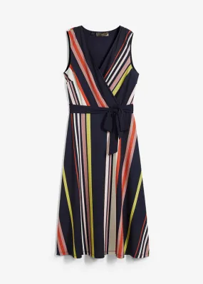 Navy/ Lime Striped Belted Dress