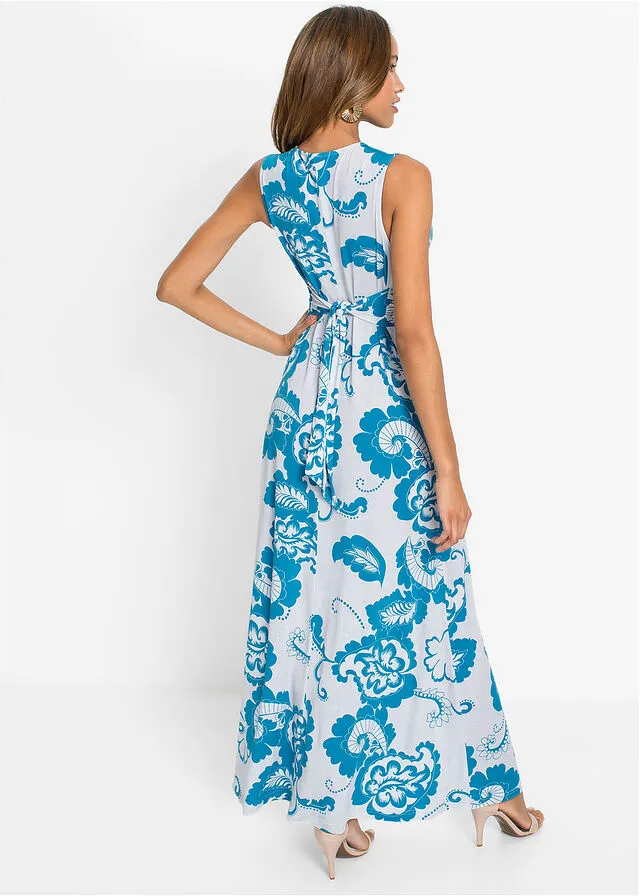 Blue-White Printed Maxi Dress