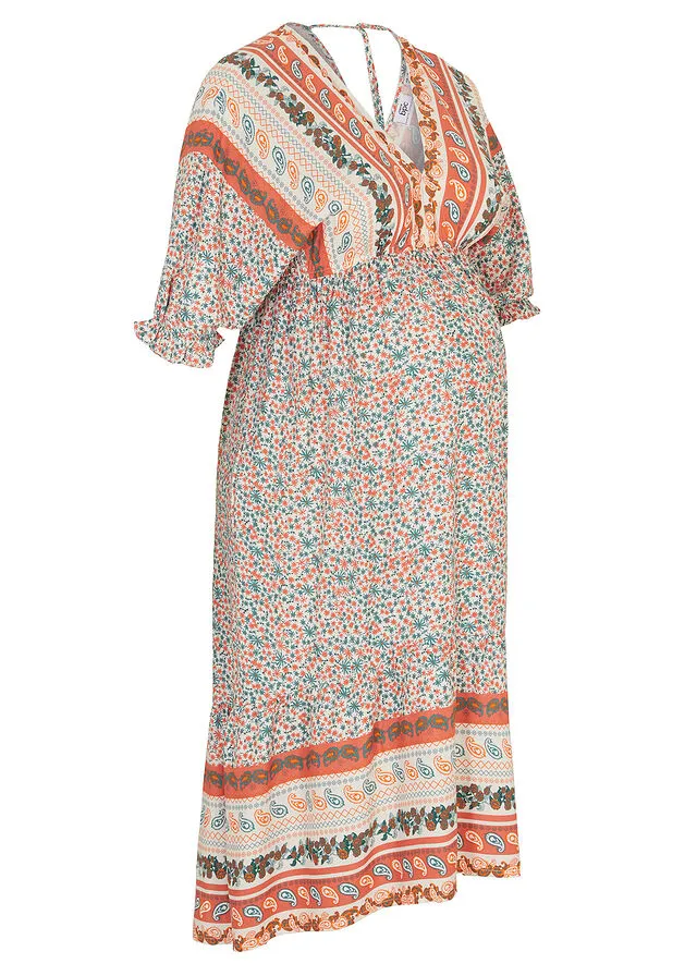 Matte Mandarina Flowers Maternity Dress